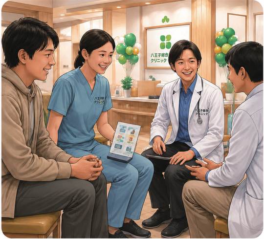 ヘルスチェックの結果を説明する医師
